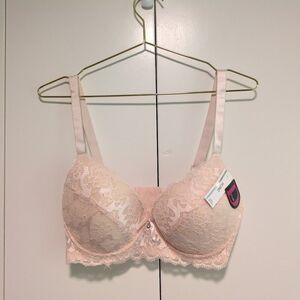 NEW Mopas Lingerie Padded Bra Size 36D Peach Pink Floral Lace